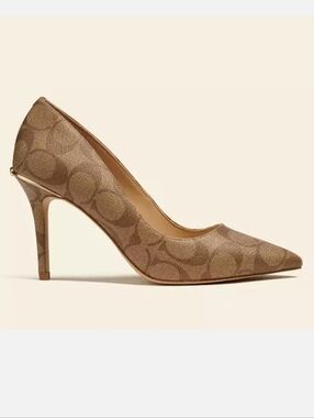 Coach Pointed-Toe Signature Canvas Pump in Khaki/Brown